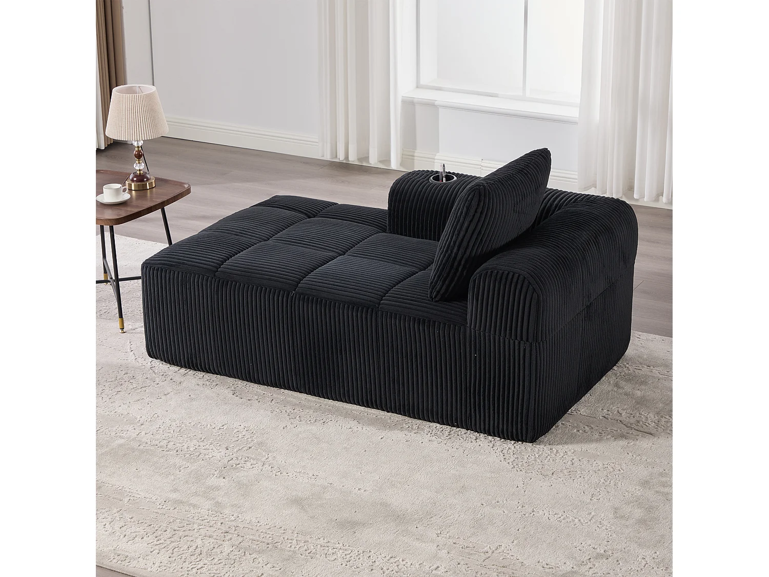 Canapé inclinable confortable - 158 x 93 x 61 cm - aucun assemblage requis - avec coussins de dossier + poche - velours - noir