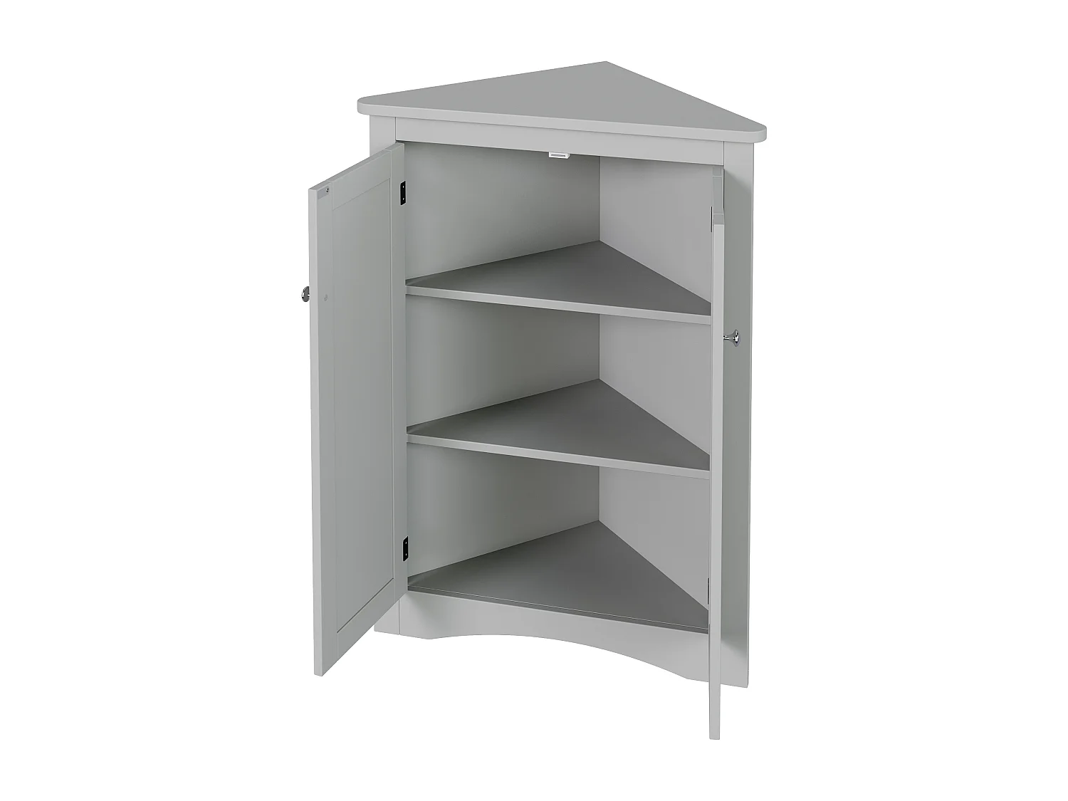 Meuble d'angle laquée pour salle de bain - 61.5 x 34.5 x 90 cm -  avec 2 portes + 3 étagères - MDF - gris
