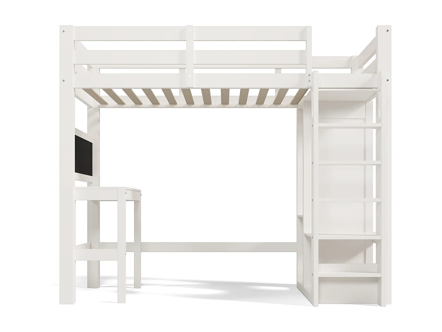 Letto soppalcato 90x200 cm - con scrivania, armadio aperto e ripiani - Bianco​ (materasso non incluso)