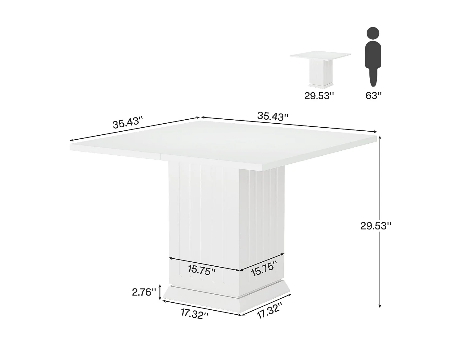 Table de salle à manger carrée de 90 cm avec 2 sets de table, petite table de cuisine avec socle robuste, pour salle à manger, salon, cuisine (blanc)