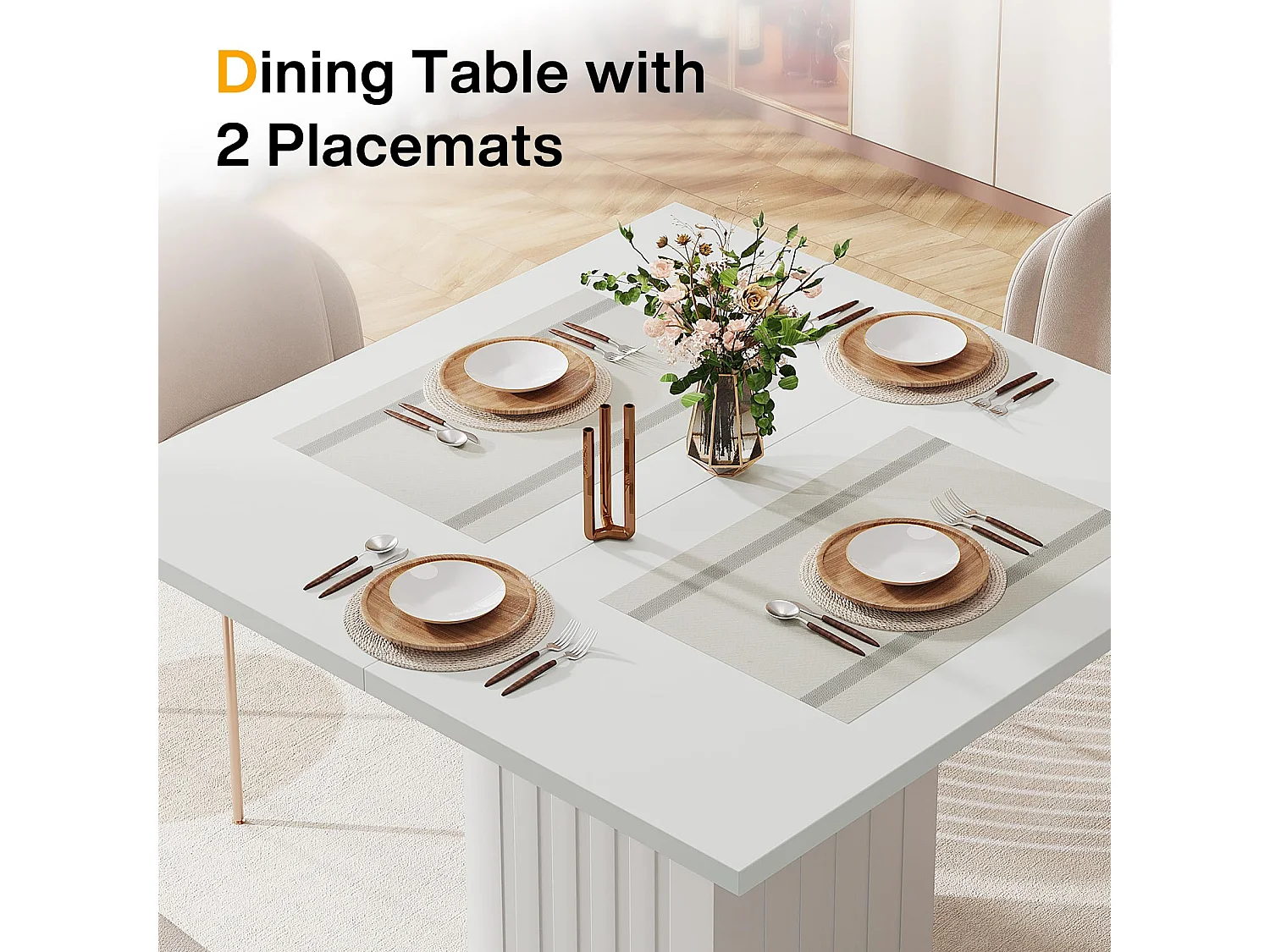 Table de salle à manger carrée de 90 cm avec 2 sets de table, petite table de cuisine avec socle robuste, pour salle à manger, salon, cuisine (blanc)