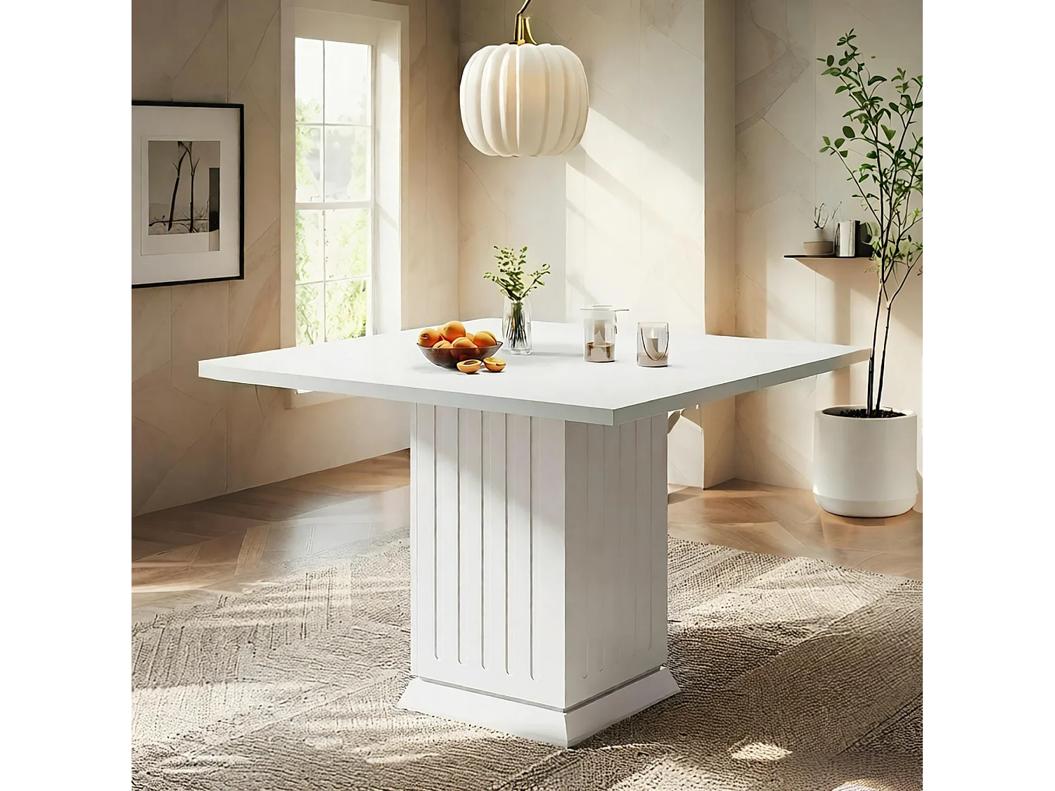 Table de salle à manger carrée de 90 cm avec 2 sets de table, petite table de cuisine avec socle robuste, pour salle à manger, salon, cuisine (blanc)