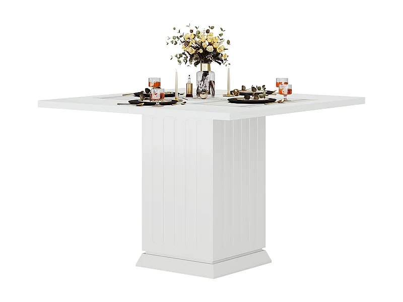 Table de salle à manger carrée de 90 cm avec 2 sets de table, petite table de cuisine avec socle robuste, pour salle à manger, salon, cuisine (blanc)