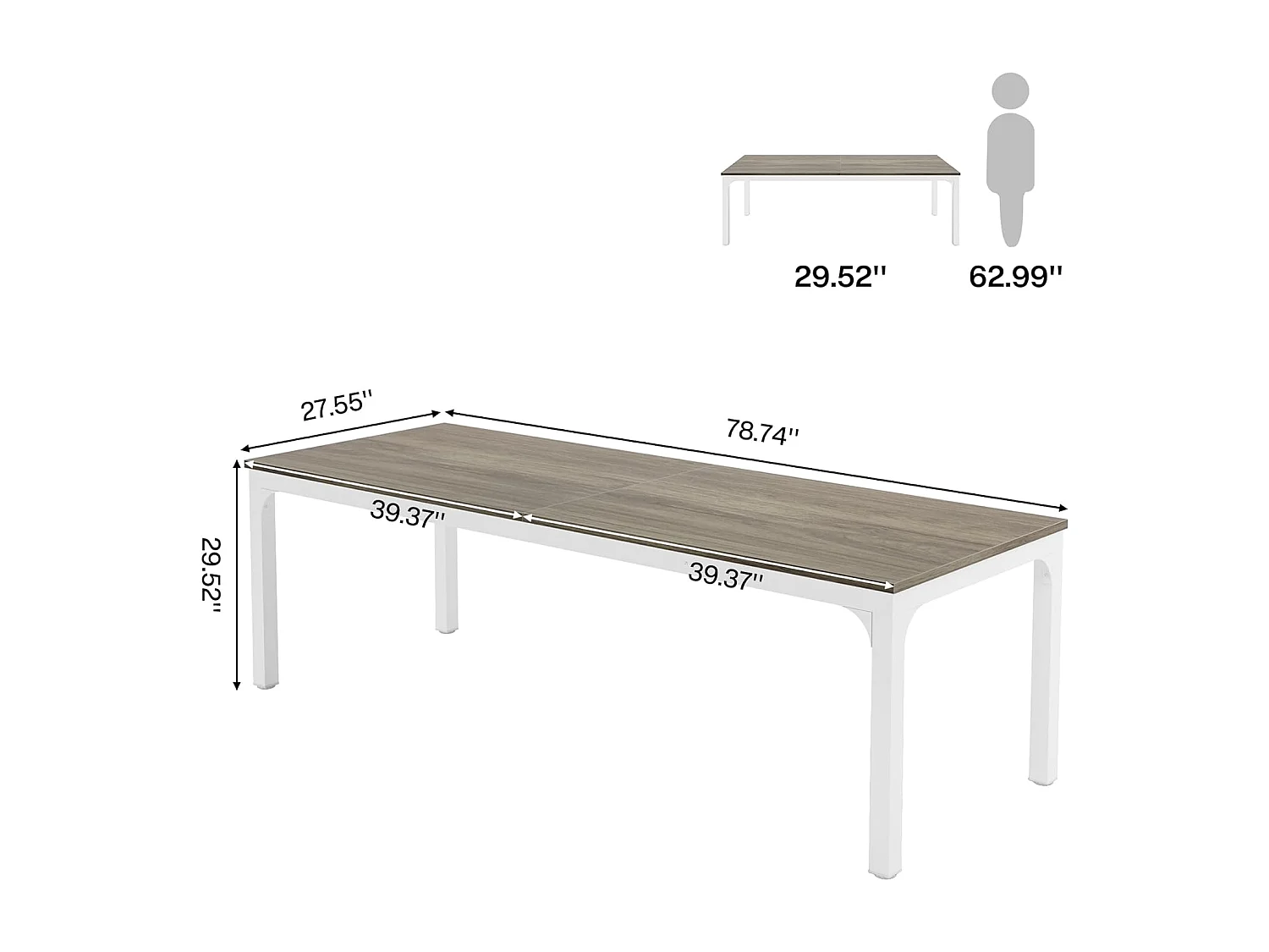 Bureau d'Ordinateur 200x70x75cm - Double Poste de Travail - Longue Table d'Étude pour Étudiants et Professionnels - Blanc