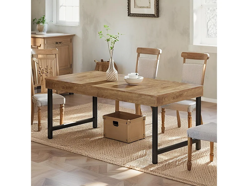 Table de salle à manger rectangulaire industrielle pour 4 à 6 personnes, 140 cm Table à Manger, avec pieds en métal robustes pour la maison, la salle à manger, peti