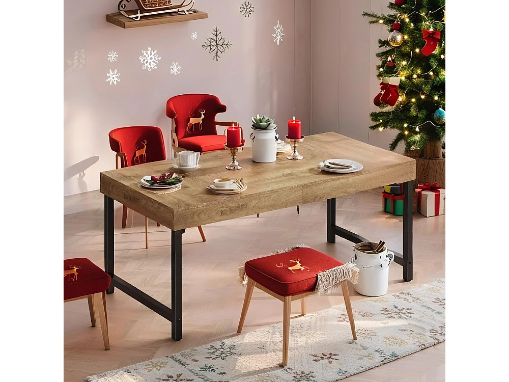 Table de salle à manger rectangulaire industrielle pour 4 à 6 personnes, 140 cm Table à Manger, avec pieds en métal robustes pour la maison, la salle à manger, peti