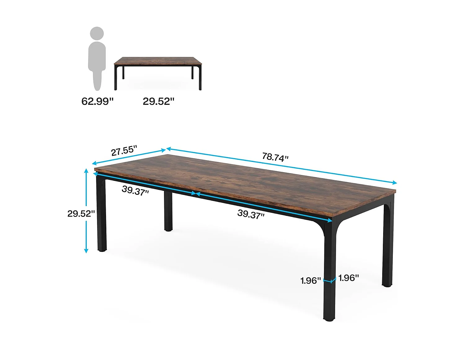 Bureau d'Ordinateur 200x70x75cm - Bureau Double Longueur pour Étudiants et Travailleurs - Table d'Étude  - Poste de Travail  Marron