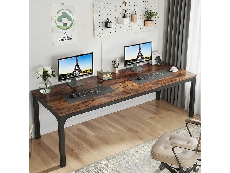 Bureau d'Ordinateur 200x70x75cm - Bureau Double Longueur pour Étudiants et Travailleurs - Table d'Étude  - Poste de Travail  Marron