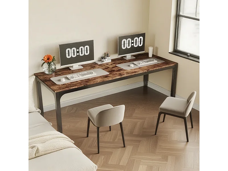 Bureau d'Ordinateur 200x70x75cm - Bureau Double Longueur pour Étudiants et Travailleurs - Table d'Étude  - Poste de Travail  Marron