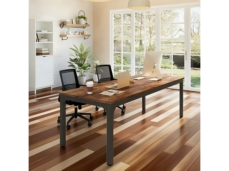 Bureau d'Ordinateur 200x70x75cm - Bureau Double Longueur pour Étudiants et Travailleurs - Table d'Étude  - Poste de Travail  Marron