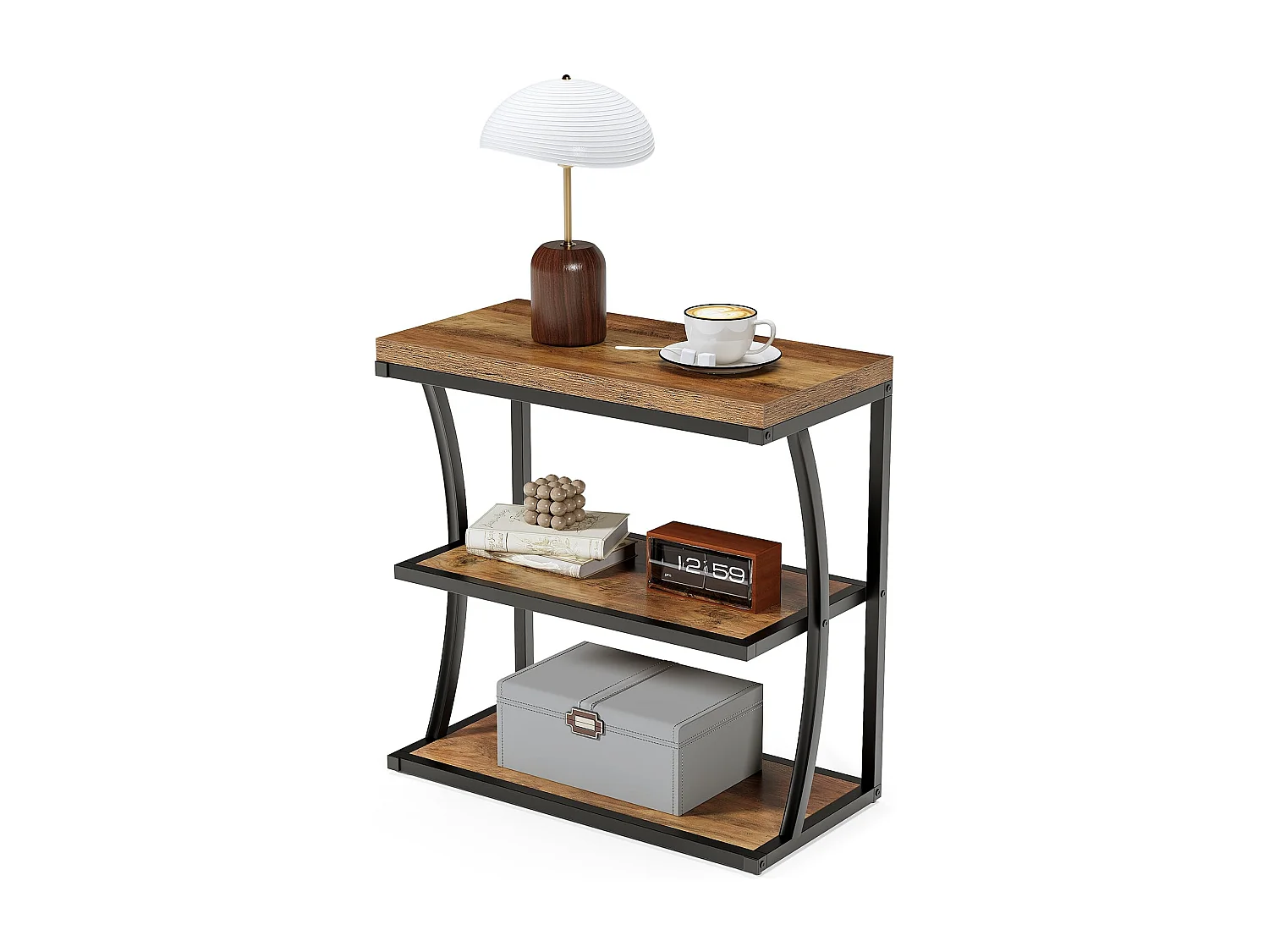 Petite table d'appoint étroite en métal de style maison de campagne pour le salon, table de chevet fine en bois avec espace de rangement pour chambre à coucher, pet