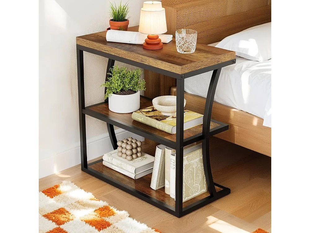 Petite table d'appoint étroite en métal de style maison de campagne pour le salon, table de chevet fine en bois avec espace de rangement pour chambre à coucher, pet