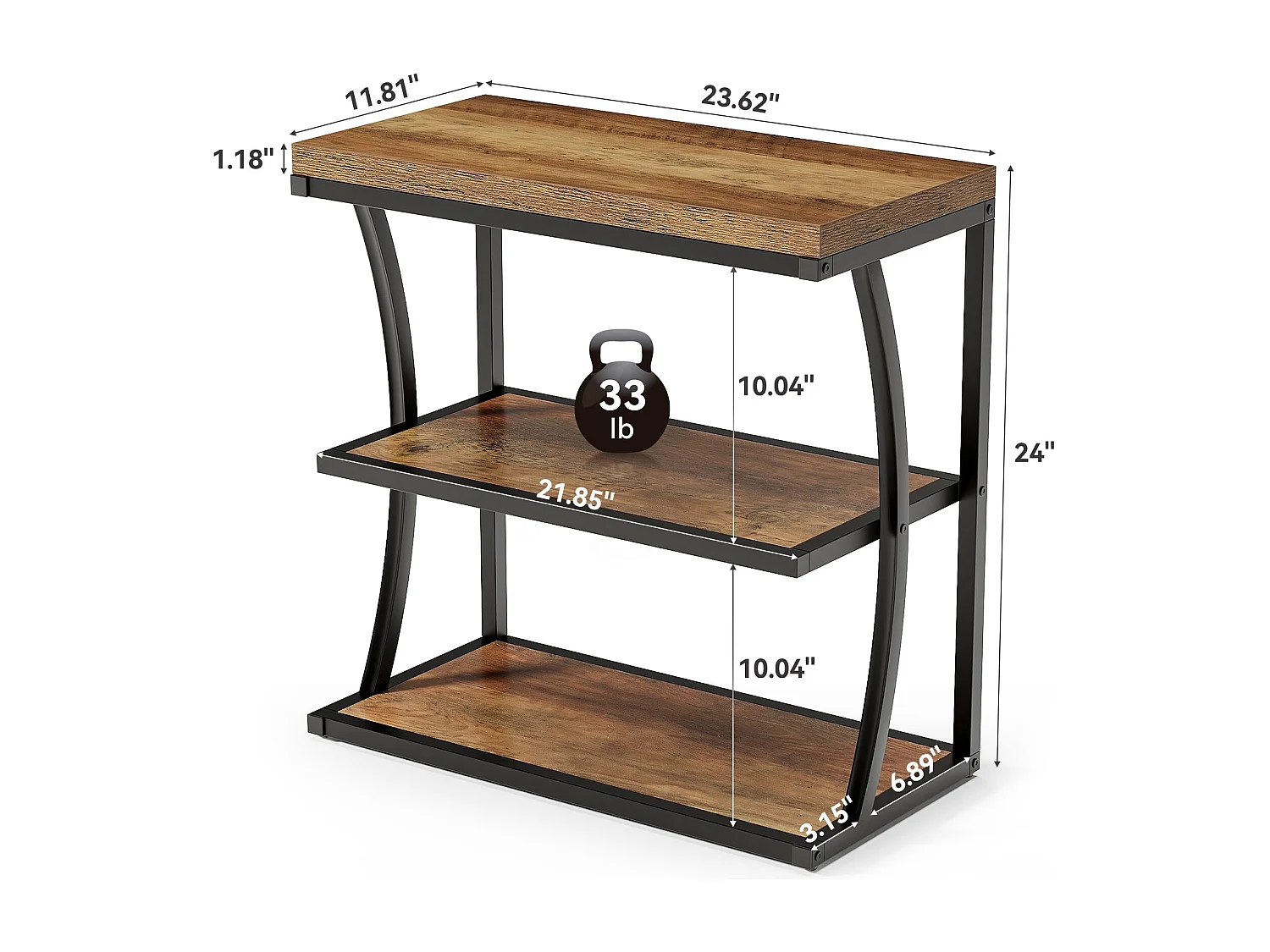 Petite table d'appoint étroite en métal de style maison de campagne pour le salon, table de chevet fine en bois avec espace de rangement pour chambre à coucher, pet