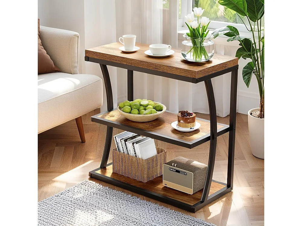 Petite table d'appoint étroite en métal de style maison de campagne pour le salon, table de chevet fine en bois avec espace de rangement pour chambre à coucher, pet
