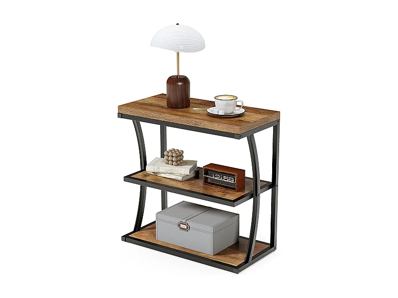 Petite table d'appoint étroite en métal de style maison de campagne pour le salon, table de chevet fine en bois avec espace de rangement pour chambre à coucher, pet