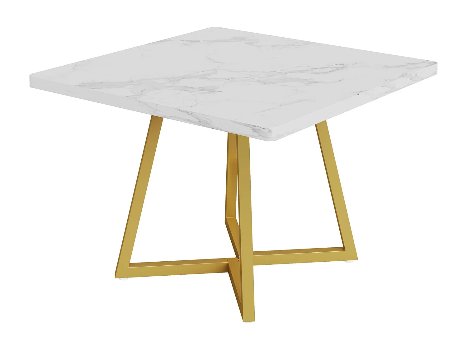 Table de salle à manger carrée pour 2, table à manger moderne de 80 cm avec base en métal, table de cuisine pour salle à manger, petit espace,blanc et doré
