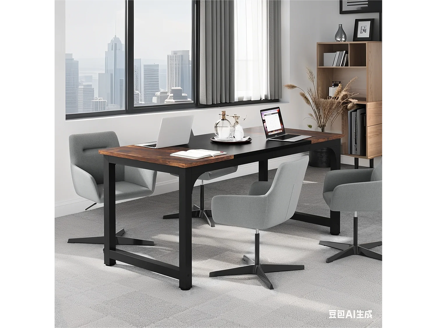 Bureau Informatique 160x80x75cm - Poste de Travail pour Ordinateur Portable - Table d’Étude Robuste - Structure Métal Marron et Noir