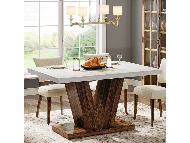 Table à manger - Table de cuisine - 120 x 80 x 75 cm - Piètement en V - Pour la maison, le restaurant - Marron