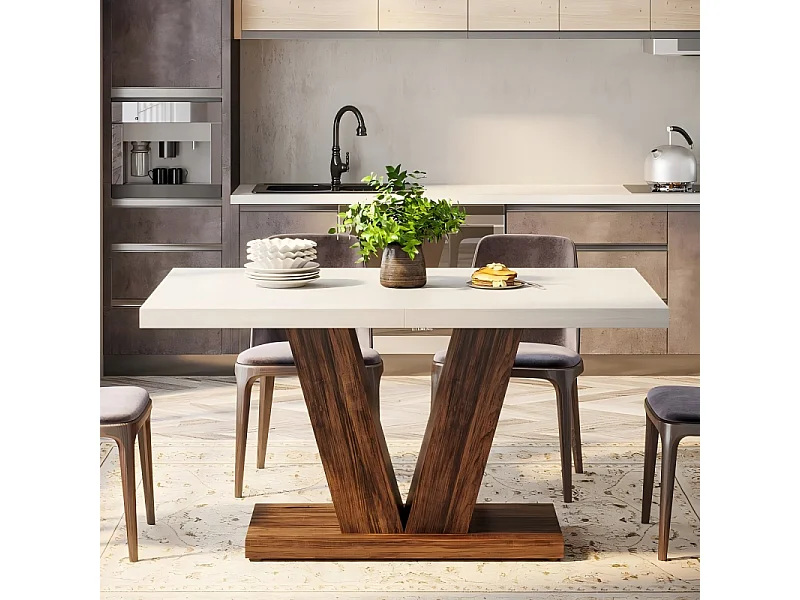 Table à manger - Table de cuisine - 120 x 80 x 75 cm - Piètement en V - Pour la maison, le restaurant - Marron