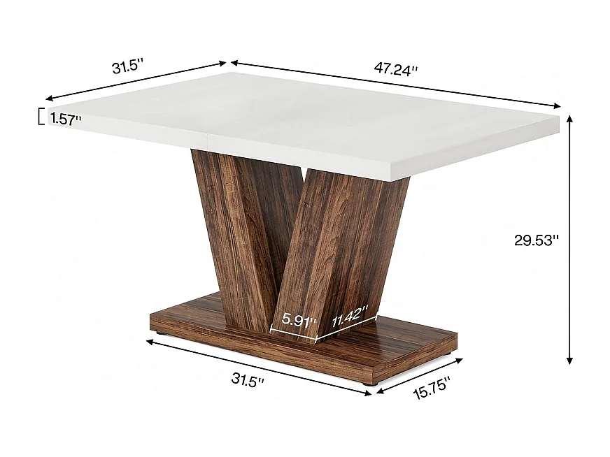 Table à manger - Table de cuisine - 120 x 80 x 75 cm - Piètement en V - Pour la maison, le restaurant - Marron