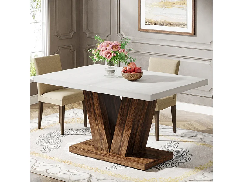 Table à manger - Table de cuisine - 120 x 80 x 75 cm - Piètement en V - Pour la maison, le restaurant - Marron