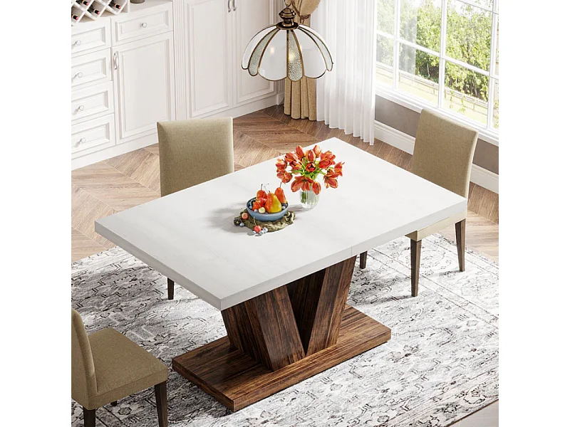 Table à manger - Table de cuisine - 120 x 80 x 75 cm - Piètement en V - Pour la maison, le restaurant - Marron