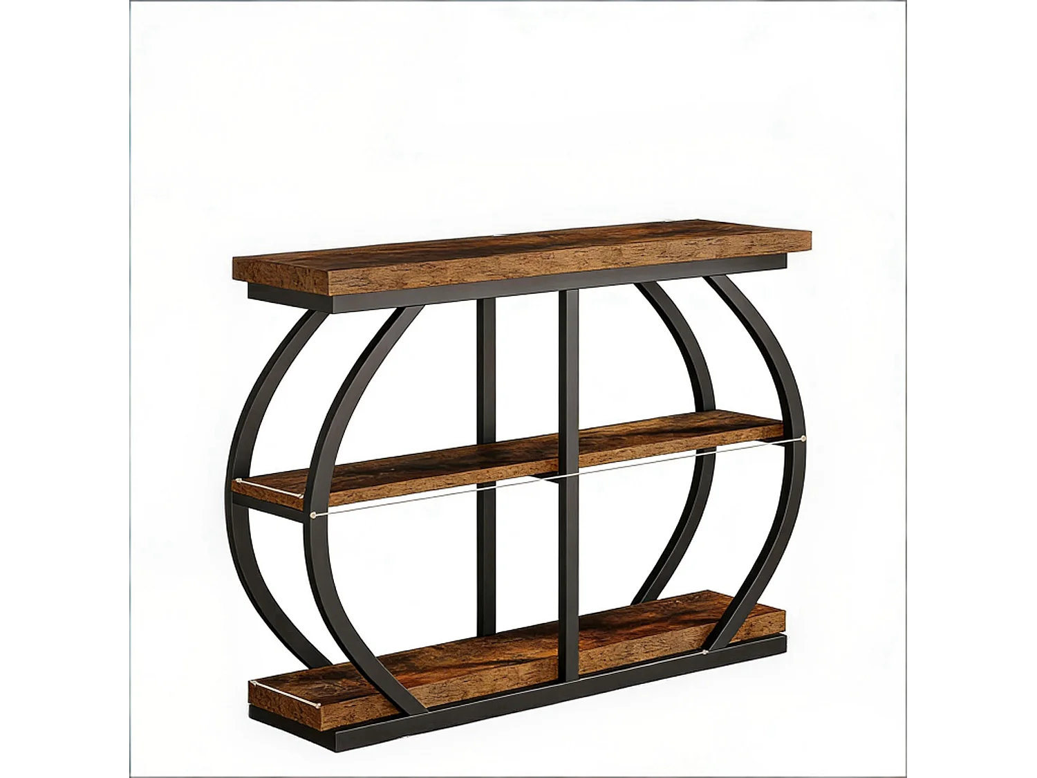 Table console étroite à 3 niveaux ,105 cm ,Table d'appoint avec 4 étagères cubiques ,Pour salon, couloir, entrée, Marron rustique