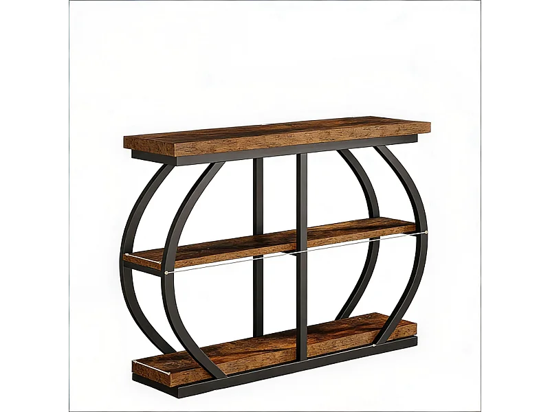 Table console étroite à 3 niveaux ,105 cm ,Table d'appoint avec 4 étagères cubiques ,Pour salon, couloir, entrée, Marron rustique