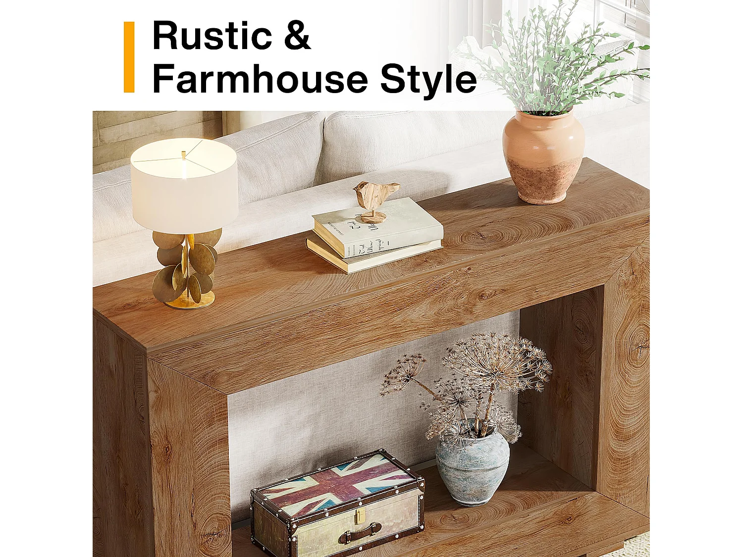 Table Console d'Entrée, 120 x 30 x 83.5cm, Table d'Appoint pour Couloir et Salon avec Espace de Rangement, Marron Rustique