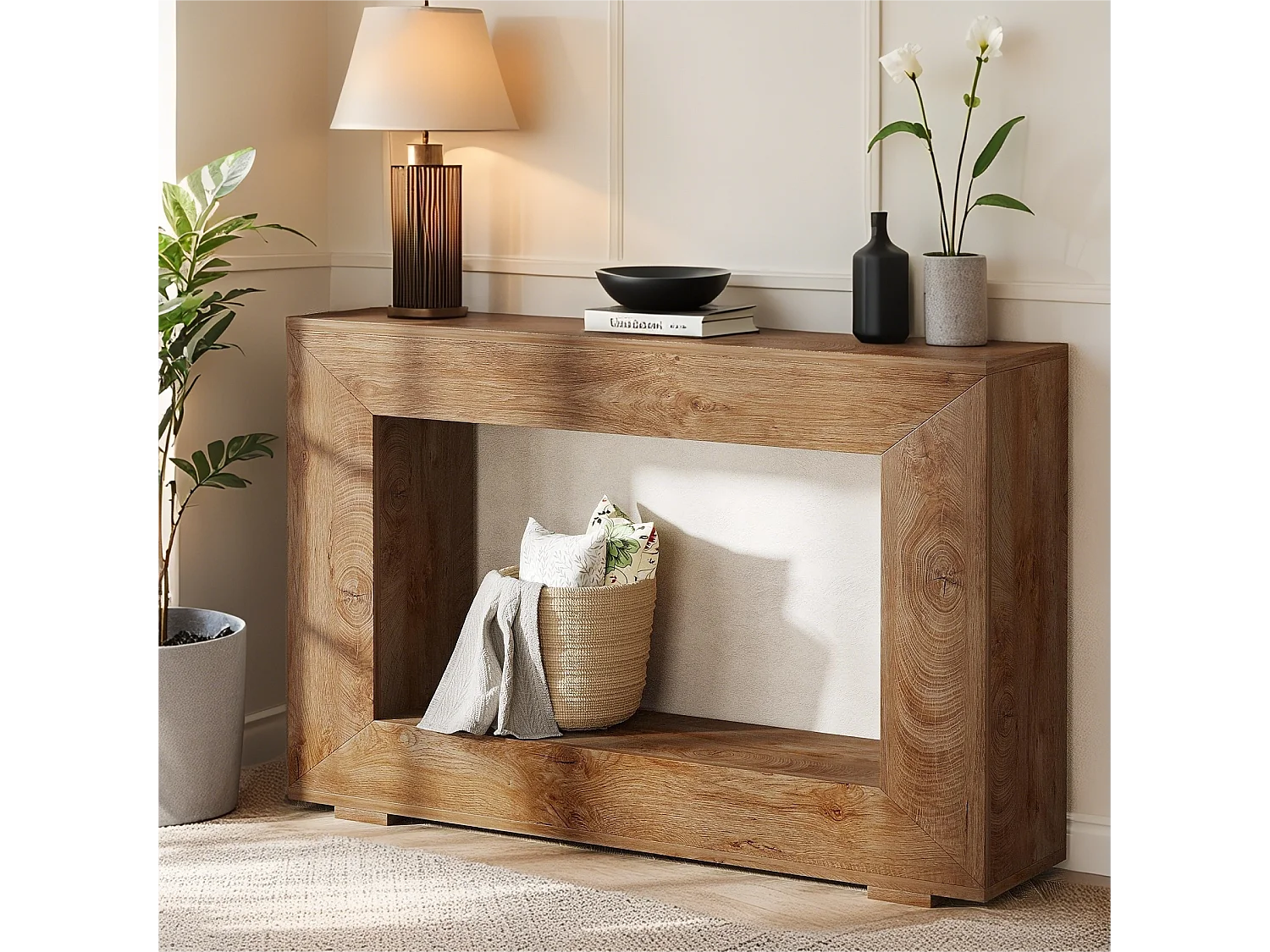 Table Console d'Entrée, 120 x 30 x 83.5cm, Table d'Appoint pour Couloir et Salon avec Espace de Rangement, Marron Rustique