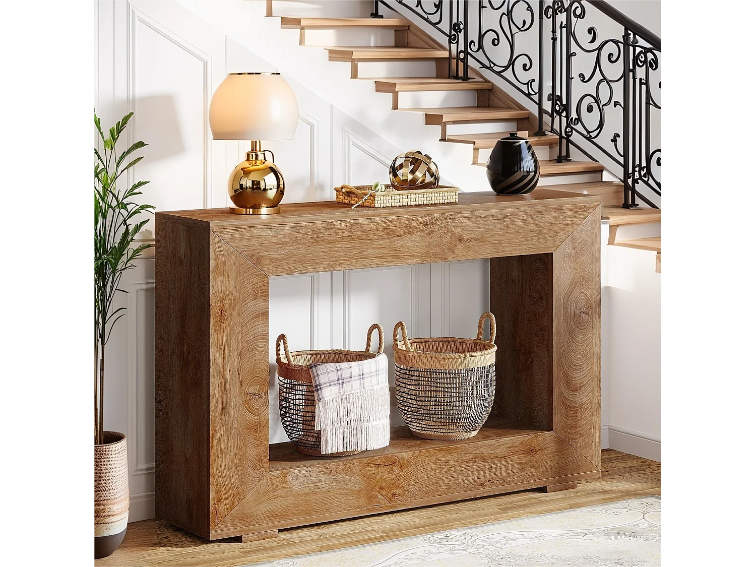 Table Console d'Entrée, 120 x 30 x 83.5cm, Table d'Appoint pour Couloir et Salon avec Espace de Rangement, Marron Rustique