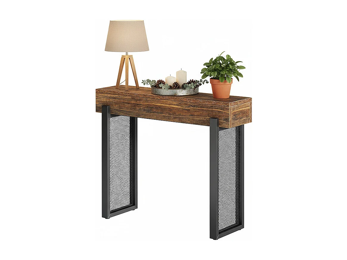Console Meuble , Console d’entrée industrielle, Tables d'entrée de 105 cm Table de canapé étroite pour Salon, Marron Noir