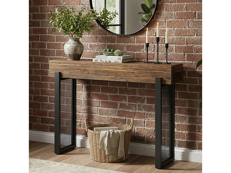 Console Meuble , Console d’entrée industrielle, Tables d'entrée de 105 cm Table de canapé étroite pour Salon, Marron Noir