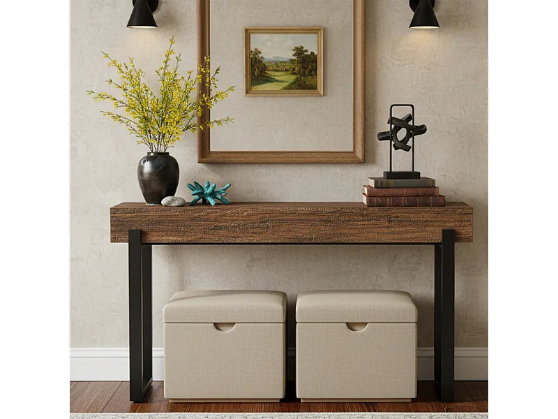 Console Meuble , Console d’entrée industrielle, Tables d'entrée de 105 cm Table de canapé étroite pour Salon, Marron Noir