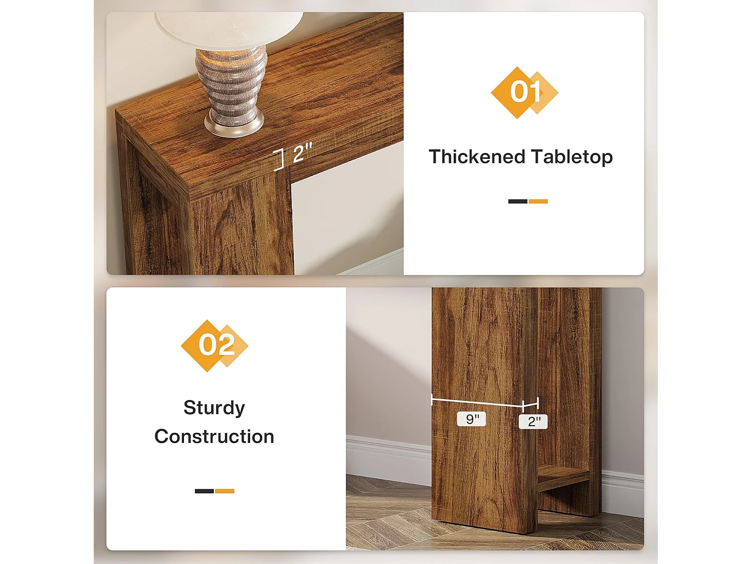 Table Console, 160 x 29,5 x 85 cm, Table d'entrée en Bois de Style Maison de Campagne pour entrée, Couloir, Salon, Marron Foncé