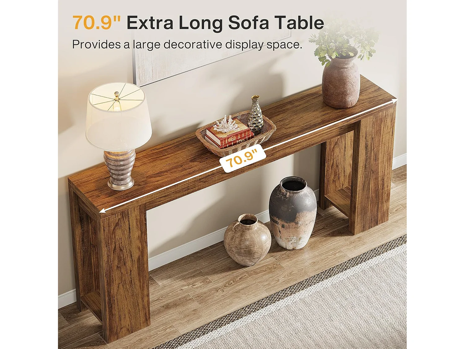 Table Console, 160 x 29,5 x 85 cm, Table d'entrée en Bois de Style Maison de Campagne pour entrée, Couloir, Salon, Marron Foncé