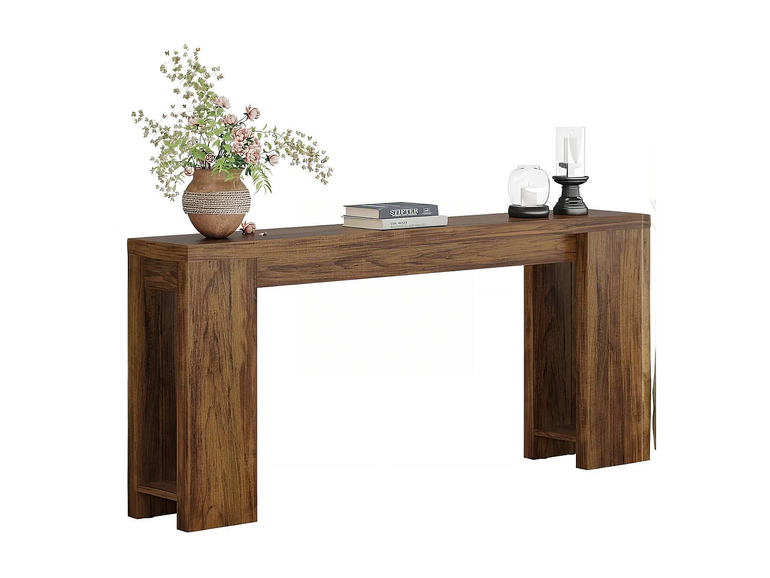 Table Console, 160 x 29,5 x 85 cm, Table d'entrée en Bois de Style Maison de Campagne pour entrée, Couloir, Salon, Marron Foncé