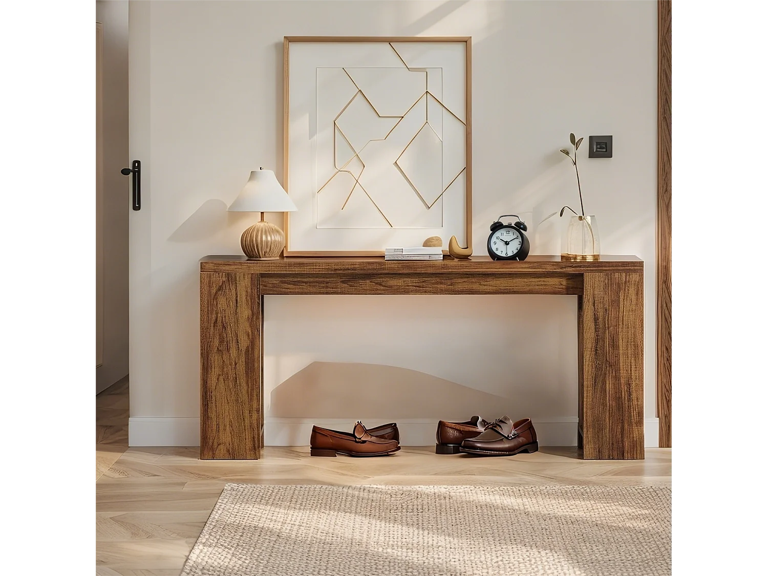 Table Console, 160 x 29,5 x 85 cm, Table d'entrée en Bois de Style Maison de Campagne pour entrée, Couloir, Salon, Marron Foncé