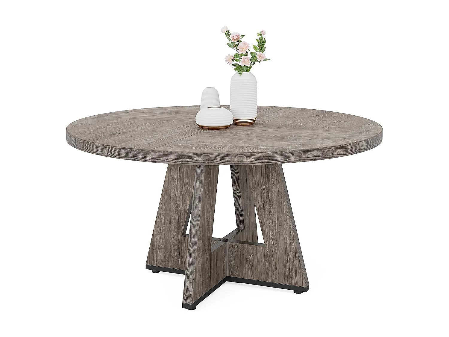 Table à Manger Ronde, 120 cm Table à Manger Bois pour Cuisine, Salle à Manger, pour 4 Personnes,Gris