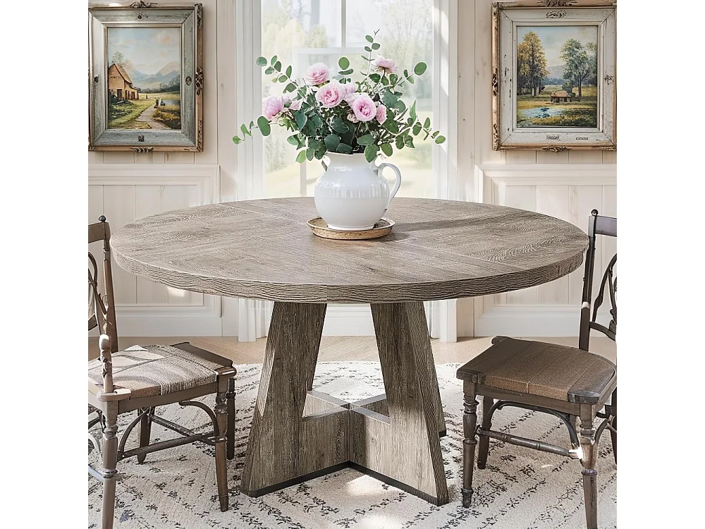 Table à Manger Ronde, 120 cm Table à Manger Bois pour Cuisine, Salle à Manger, pour 4 Personnes,Gris
