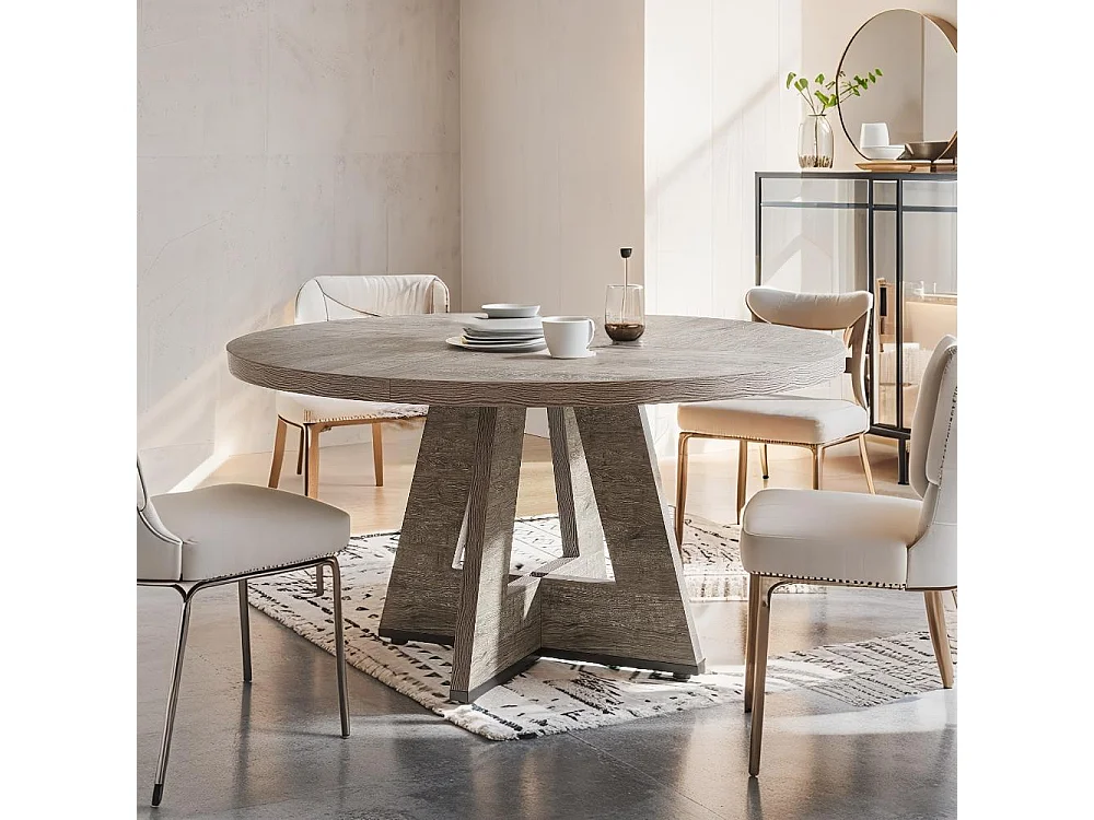 Table à Manger Ronde, 120 cm Table à Manger Bois pour Cuisine, Salle à Manger, pour 4 Personnes,Gris