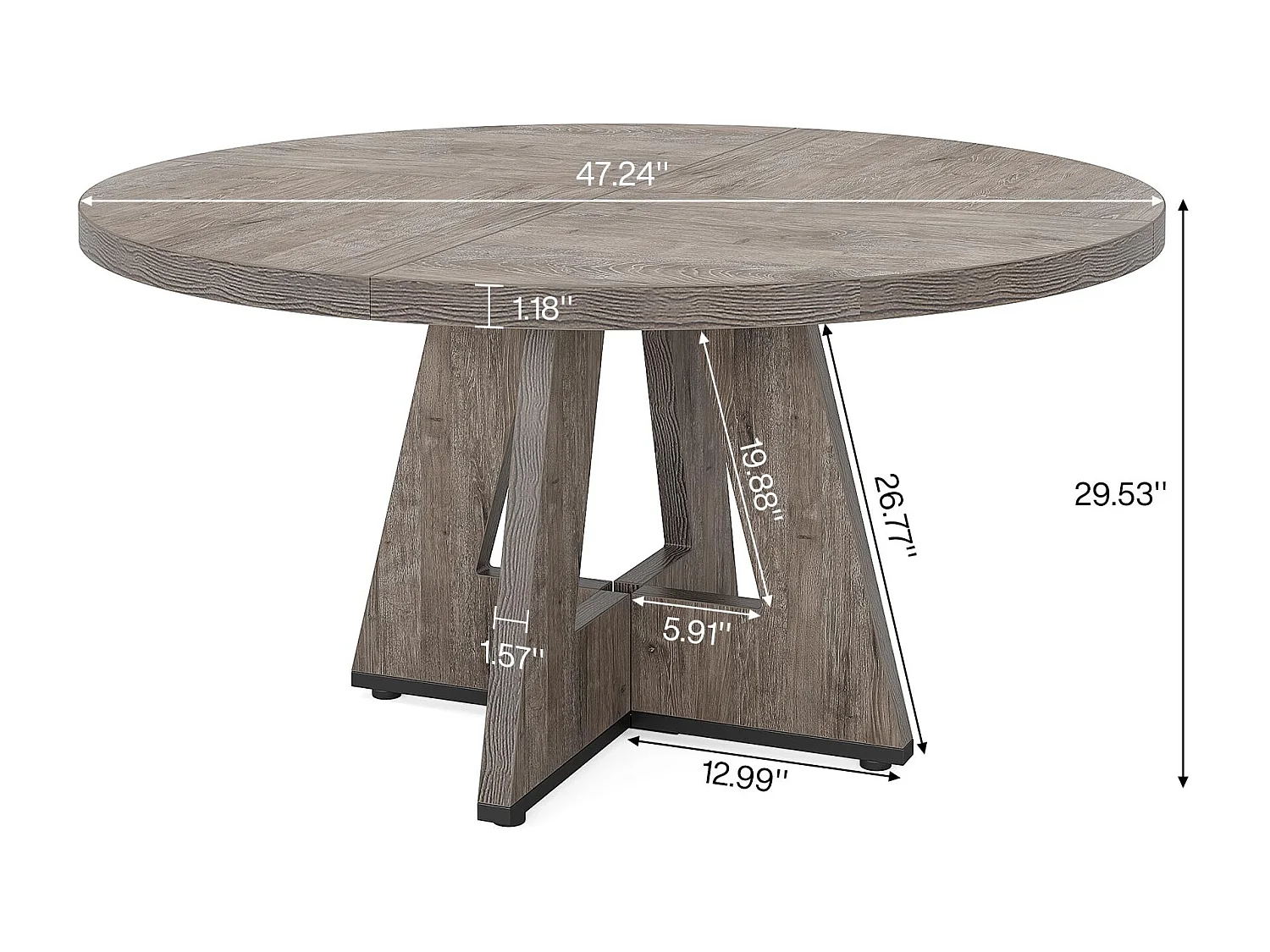 Table à Manger Ronde, 120 cm Table à Manger Bois pour Cuisine, Salle à Manger, pour 4 Personnes,Gris