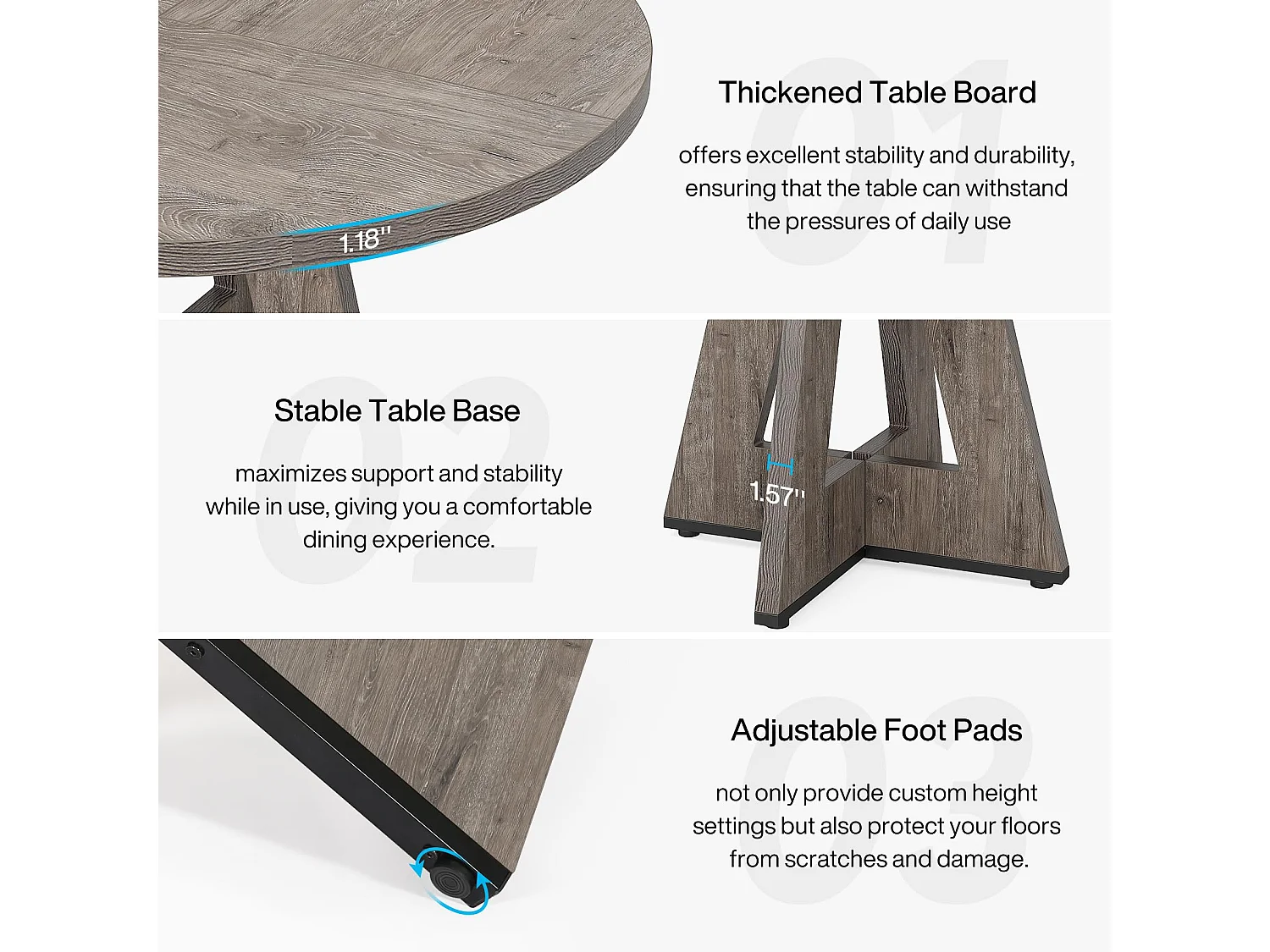 Table à Manger Ronde, 120 cm Table à Manger Bois pour Cuisine, Salle à Manger, pour 4 Personnes,Gris