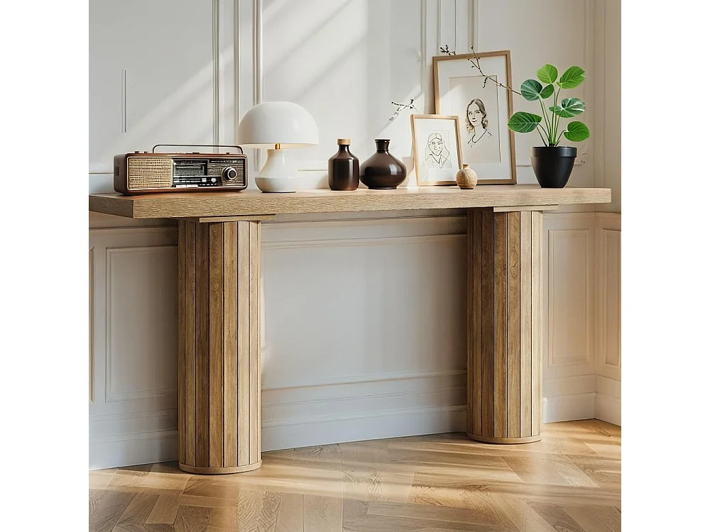 Table console de ferme de 160 cm, table de canapé derrière le canapé, longue table d'entrée, table console étroite, table de couloir pour entrée, salon, ,Marron