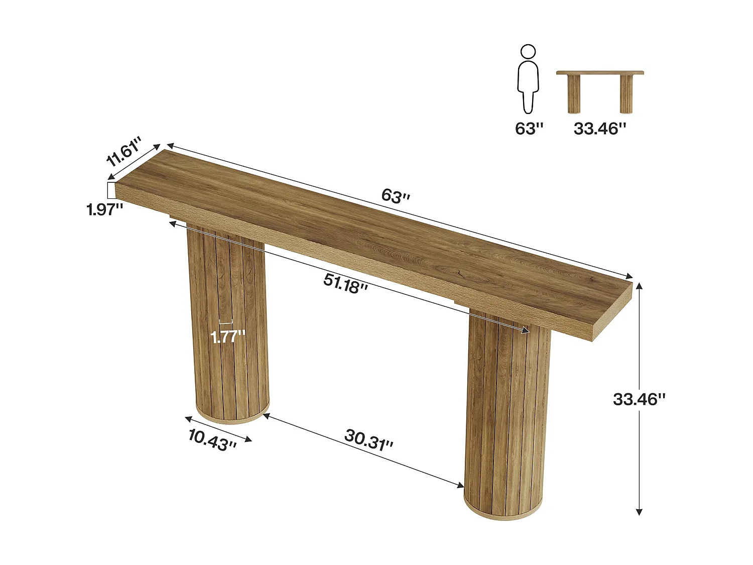 Table console de ferme de 160 cm, table de canapé derrière le canapé, longue table d'entrée, table console étroite, table de couloir pour entrée, salon, ,Marron