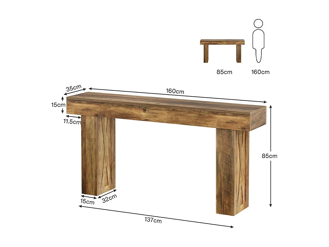 Table console étroite de 160 cm - Table basse moderne pour couloir, table d'entrée pour salon, chambre à coucher, bureau à domicile