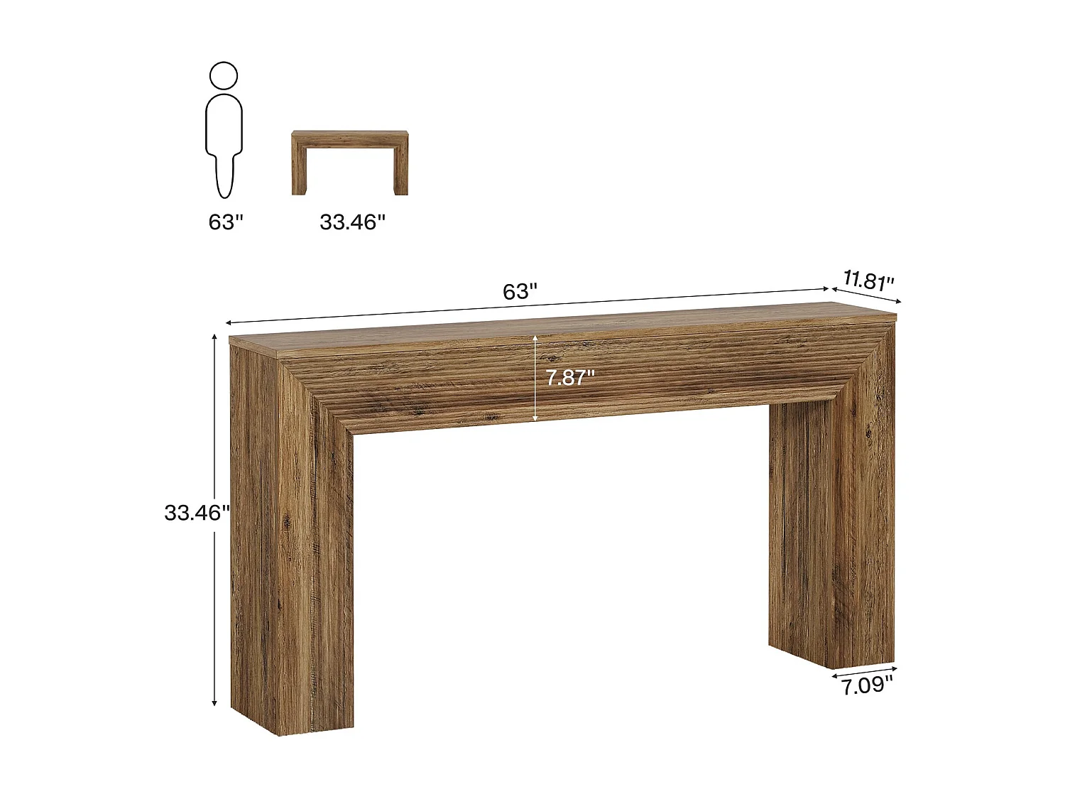 Table Console 160 cm, Industrielle Table d'entrée  avec étagères de Rangement, Table d'appoint en Bois pour Couloir, Salon, entrée, Marron foncé