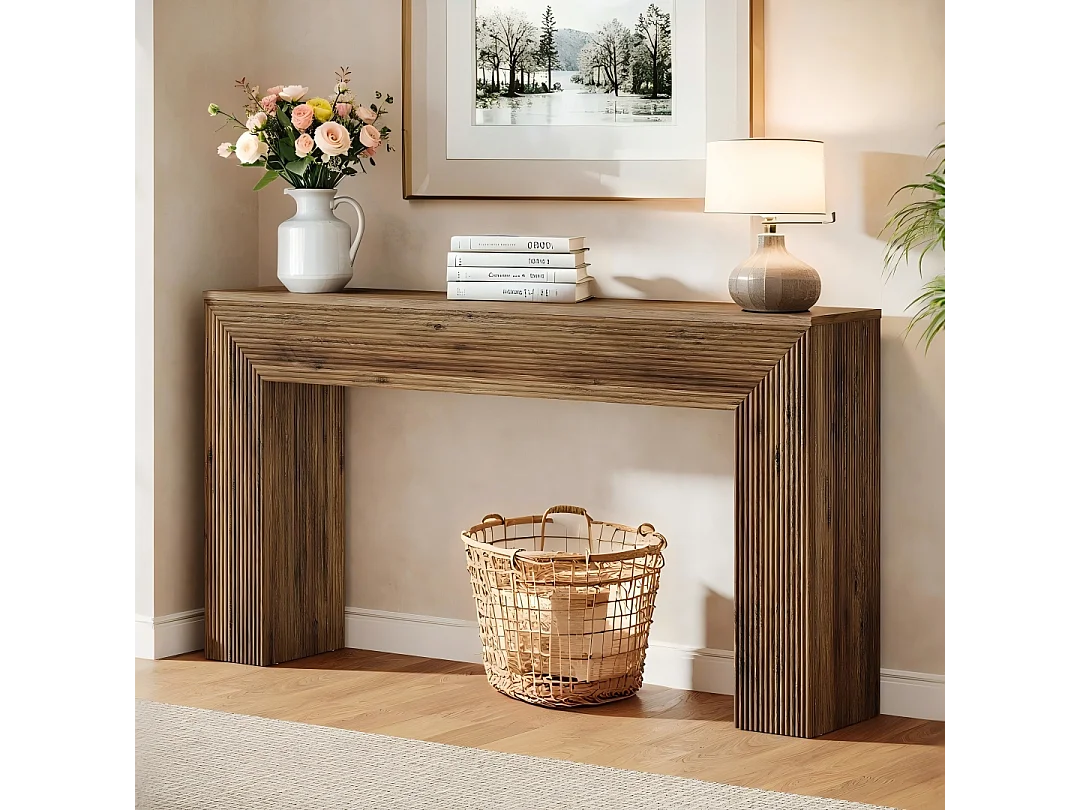 Table Console 160 cm, Industrielle Table d'entrée  avec étagères de Rangement, Table d'appoint en Bois pour Couloir, Salon, entrée, Marron foncé