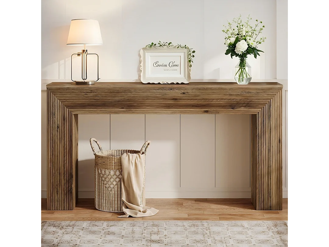 Table Console 160 cm, Industrielle Table d'entrée  avec étagères de Rangement, Table d'appoint en Bois pour Couloir, Salon, entrée, Marron foncé