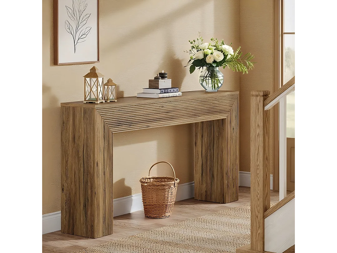 Table Console 160 cm, Industrielle Table d'entrée  avec étagères de Rangement, Table d'appoint en Bois pour Couloir, Salon, entrée, Marron foncé